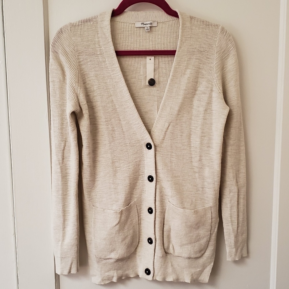 Madewell cotton vneck boyfriend cardigan sweater